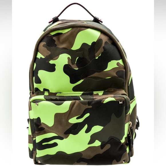 Valentino camouflage camo neon rock stud backpack with dust bag - Picture 10 of 14